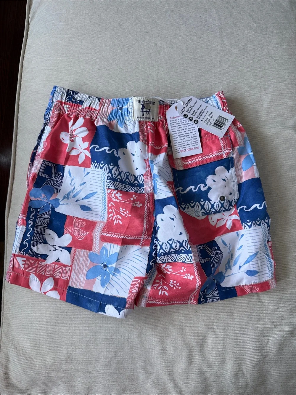 The Endless Summer - Tidal Surf Swim Trunks - Red & Blue Floral Boys Size 12